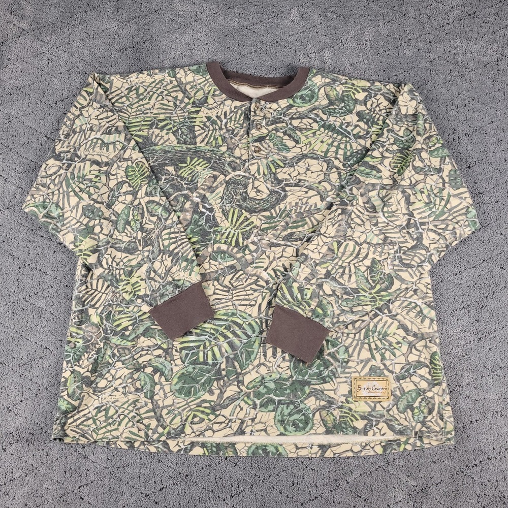 Brushy Country Camo Shirt Mens XL Henley Long Sleeve Hunting Camping Outdoors